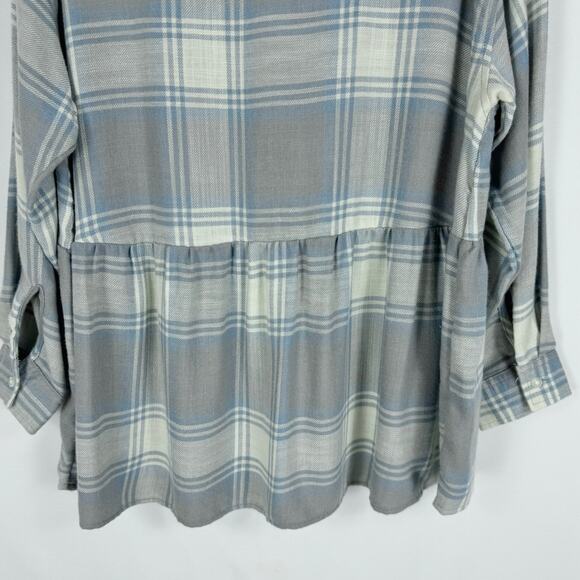 American Eagle Womens Oversize Plaid Baby Doll Button Down Shirt Medium Gray - Picture 10 of 16